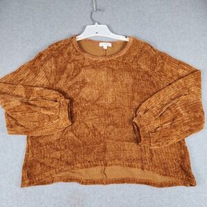 BK CHANCE Sweater Womens Medium Brown Chenille Textured Balloon Sleeve Winter